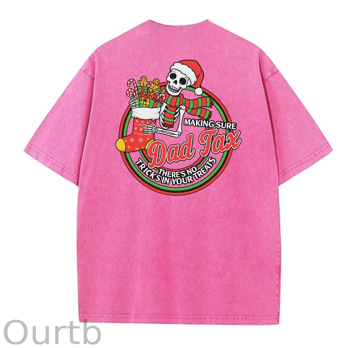 Christmas Dad Tax Pattern  Washed Distressed Crew Neck 100% Cototon T-Shirt