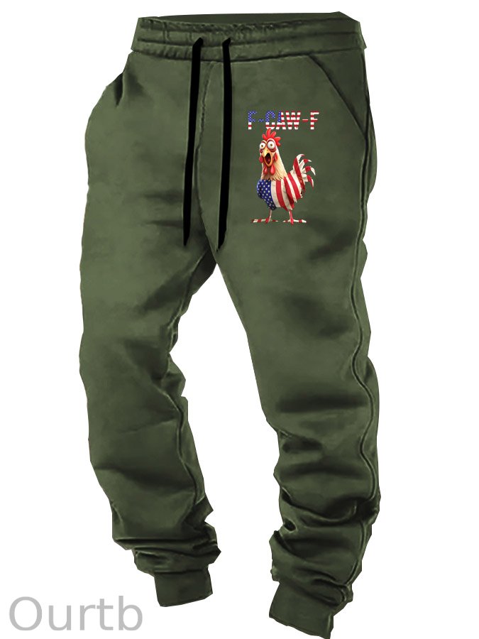 F-Caw-F Shocked American Chicken Pattern Print Casual  Casual Sweatpants