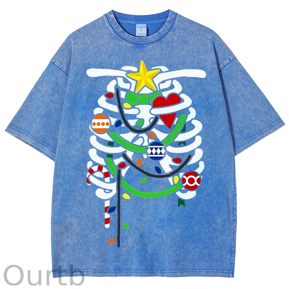 Unisex Christmas Skull Printed Washed Tee