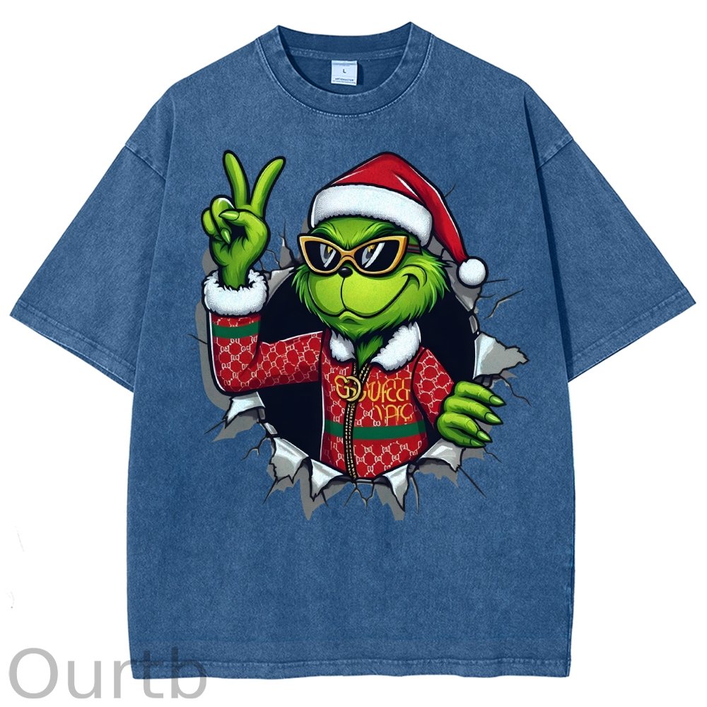 Unisex Christmas Monster Printed Washed Tee