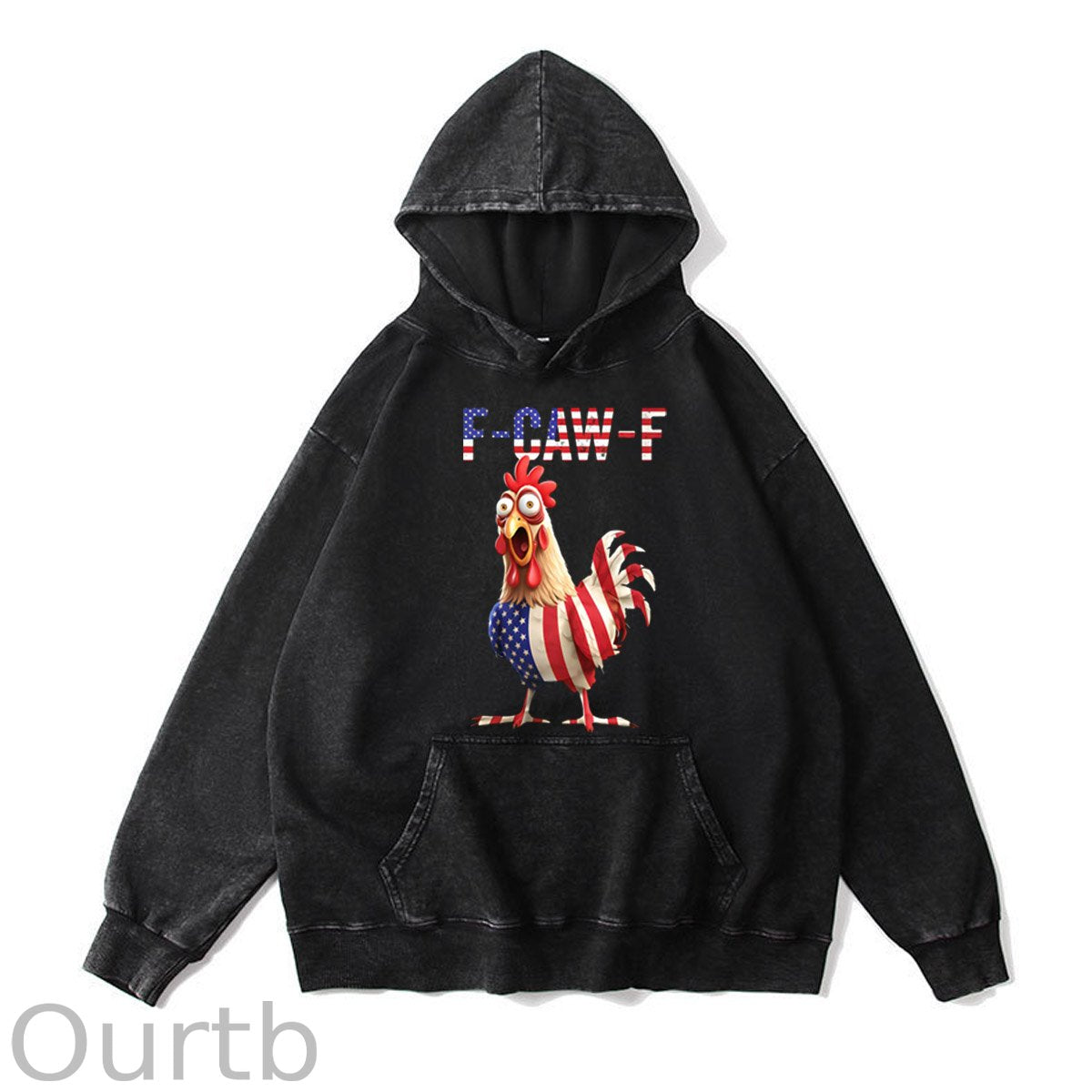 F-Caw-F Shocked American Chicken  Pattern Washing And Aging Process 100% 300g Cotton Classic Hoodie