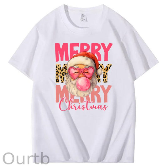 Mery Mery Mery Christmas  Santa Claus Pattern100% Cotton T-Shirt