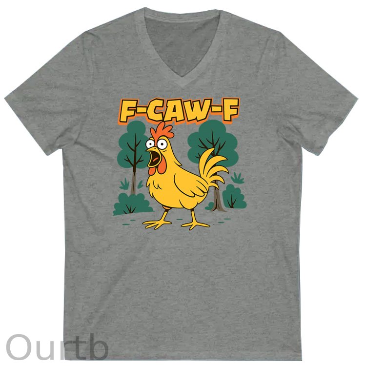F-Caw-F Crazy Chicken  Pattern Print 100%Cotton V Neck T-Shirt