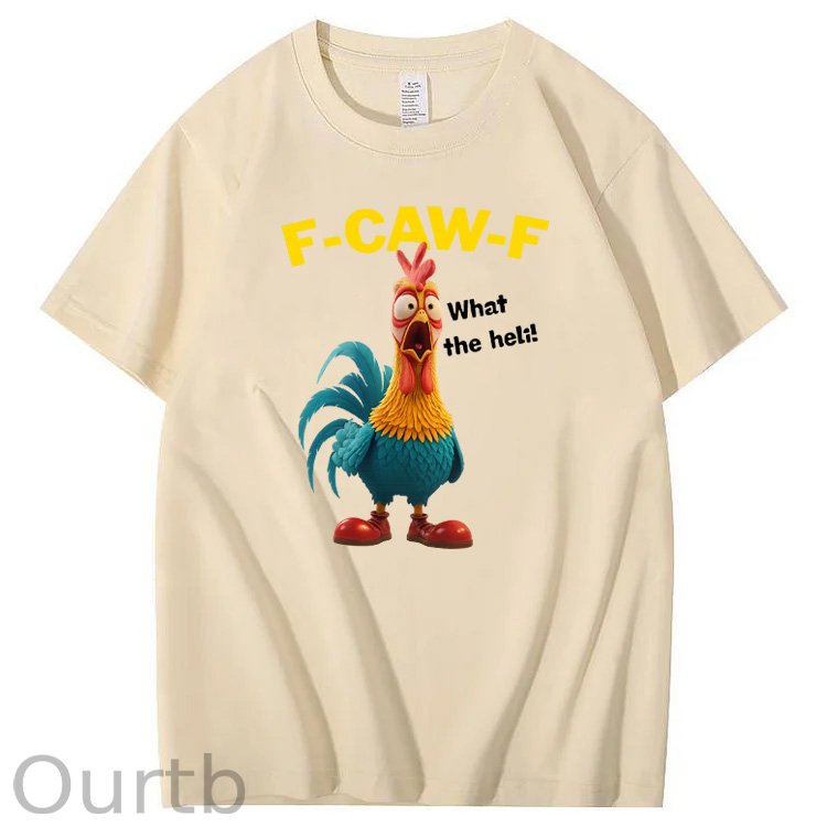 F-Caw-F What The Heli Carzy Chicken Pattern100% Cotton T-Shirt