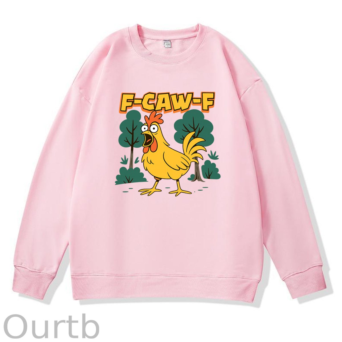 F-Caw-F Crazy Shocked Chicken  Pattern 100% 300g CottonCrew Neck Sweatshirt