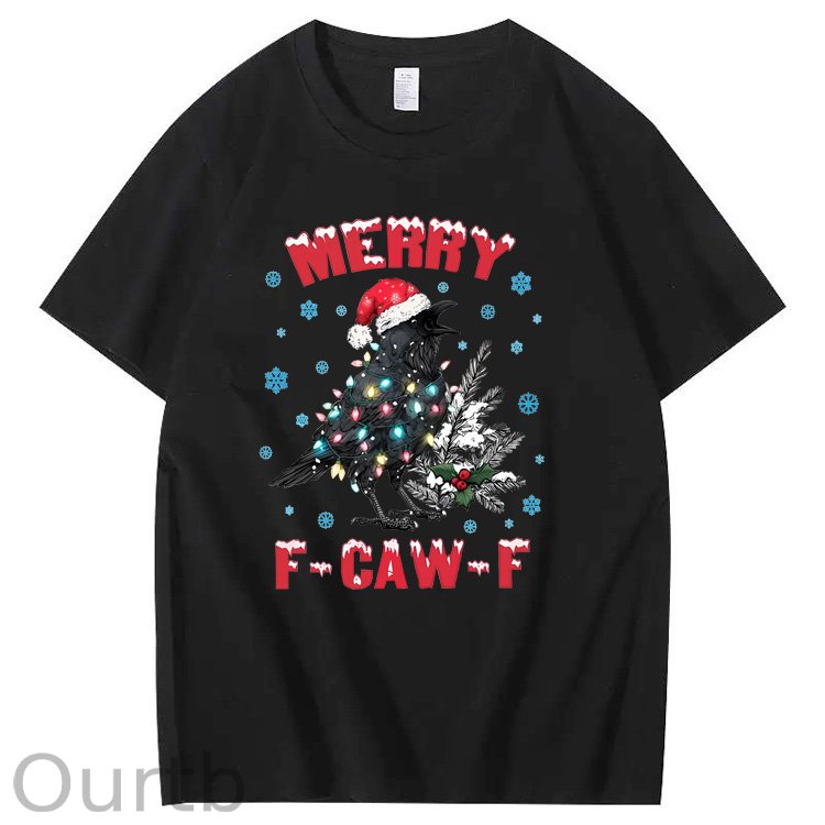 Christmas  Merry F-Caw-F  Pattern100% Cotton T-Shirt