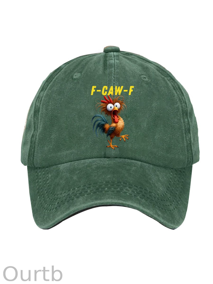 F-Caw-F Crazy Chicken Pattern Washed And Distressed Hats