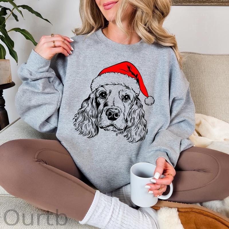 Santa Paws Christmas Dog Sweatshirt – 50 Dog Breeds in Festive Santa Hat | Gildan Unisex Holiday Pullover