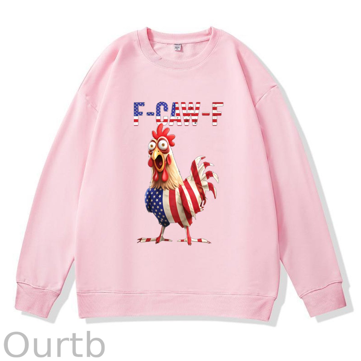 F-Caw-F Shocked American Chicken Pattern  100% 300g CottonCrew Neck Sweatshirt