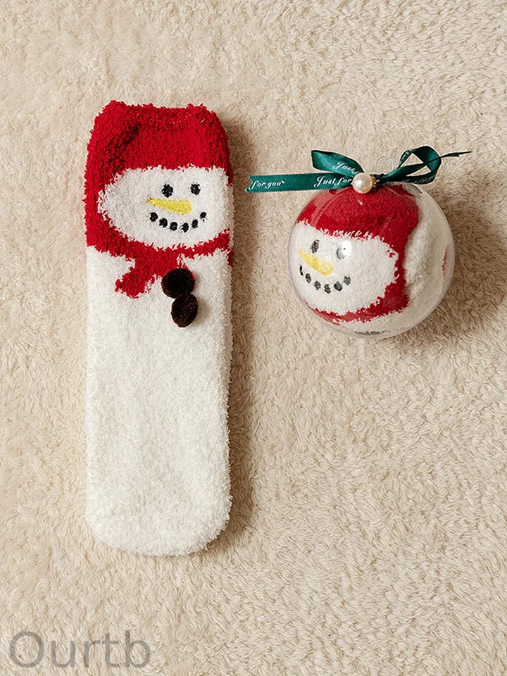 Christmas Ball Coral Fleece Socks Gift Box Christmas Gift Thickened Cartoon Sleep Socks