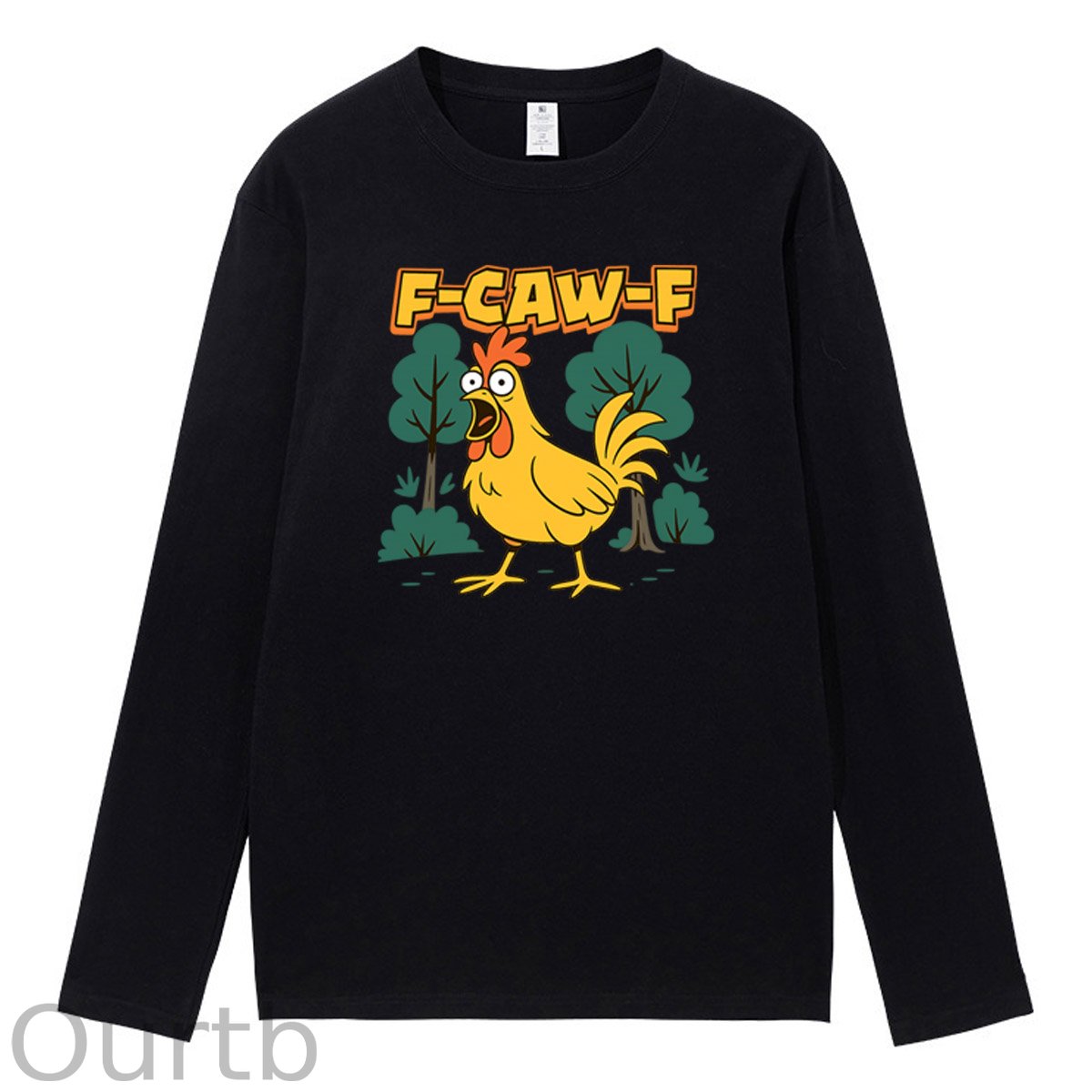 F-Caw-F Crazy Chicken Pattern Long Sleeve 100% Cotton T-Shirt