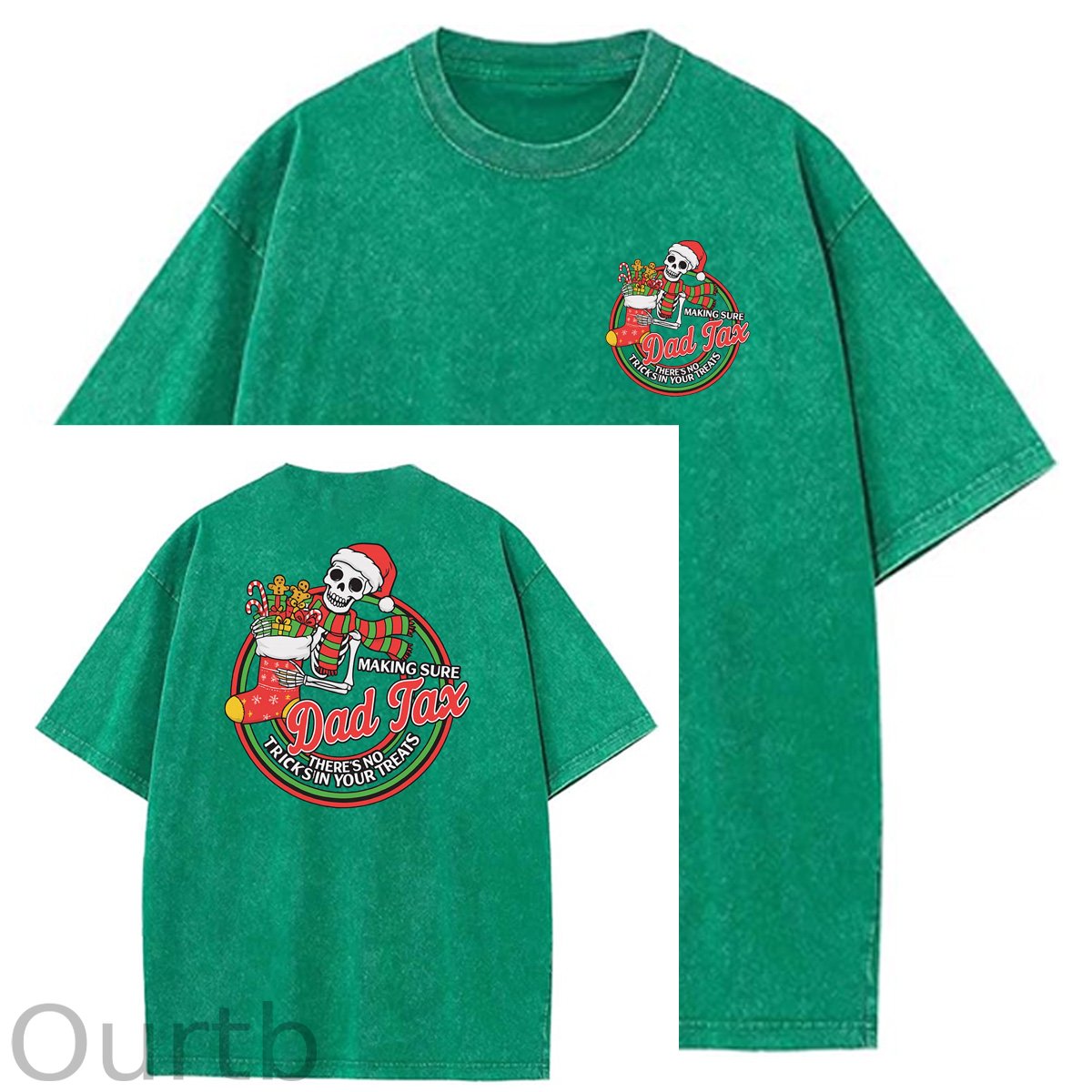 Christmas Dad Tax Pattern  Washed Distressed Crew Neck 100% Cototon T-Shirt