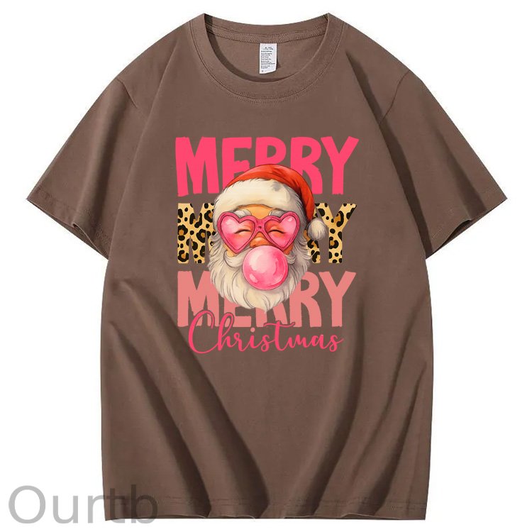 Mery Mery Mery Christmas  Santa Claus Pattern100% Cotton T-Shirt