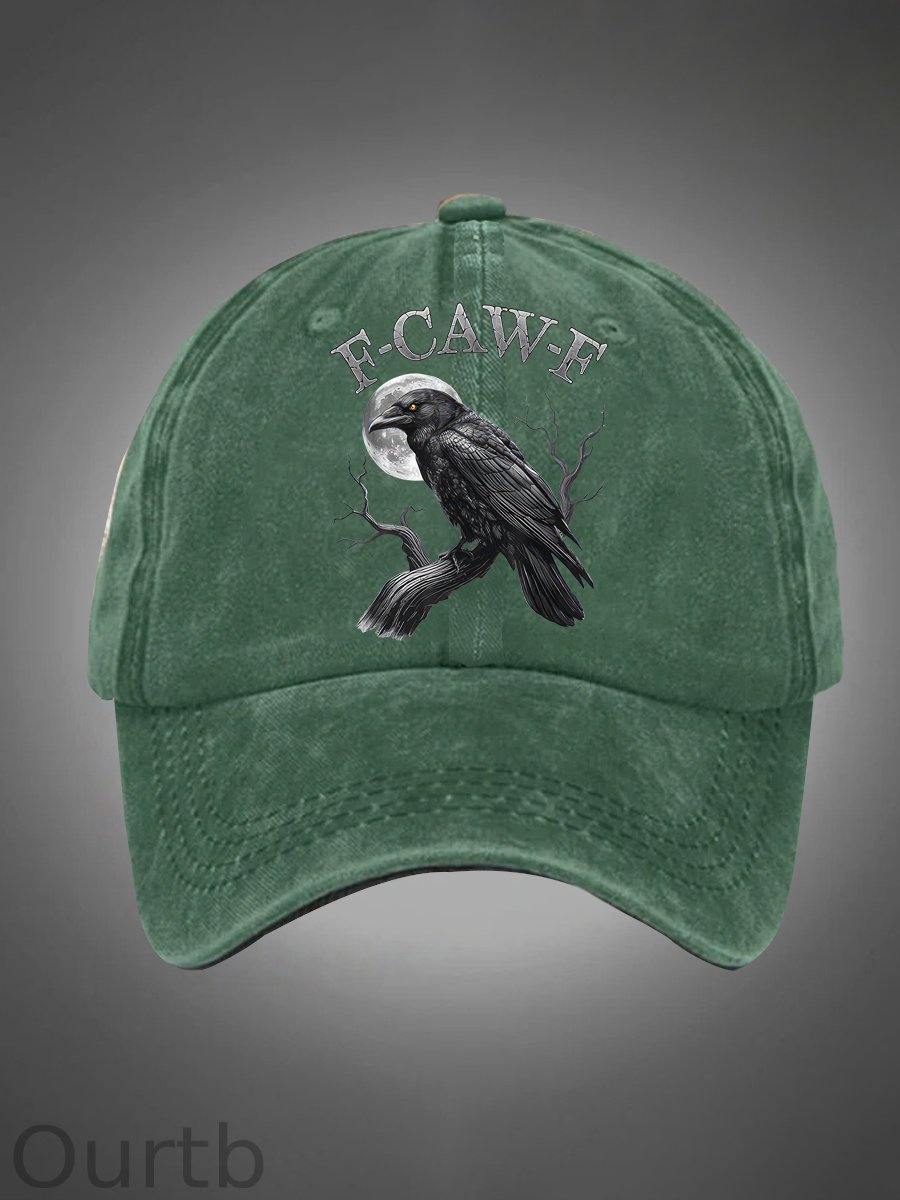 F-Caw-F Crow Pattern Washed Hats