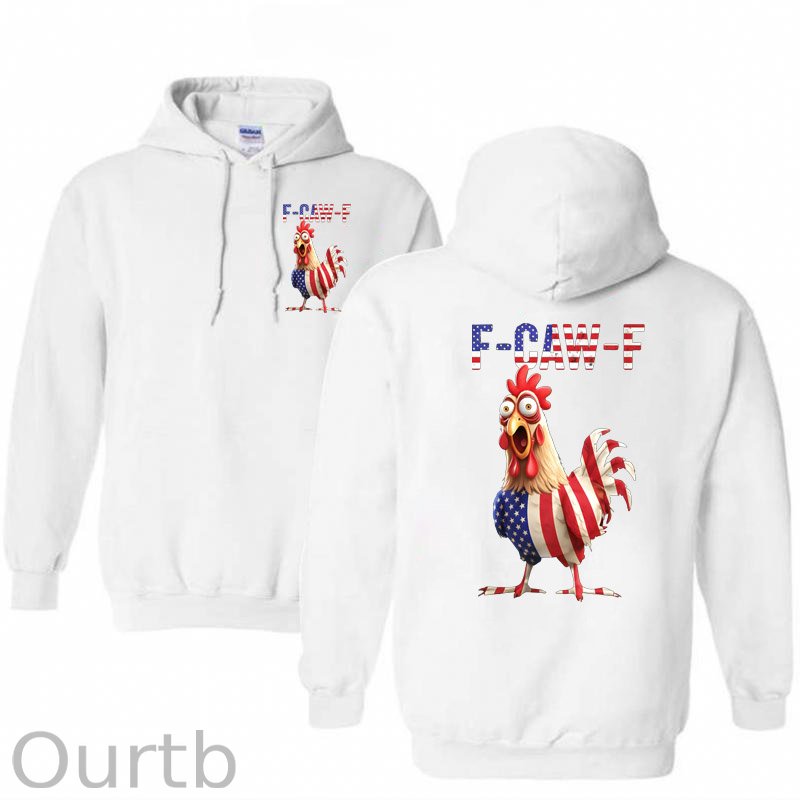 F-Caw-F Shocked American Chicken Pattern 100% 300g Cotton Classic Hoodie