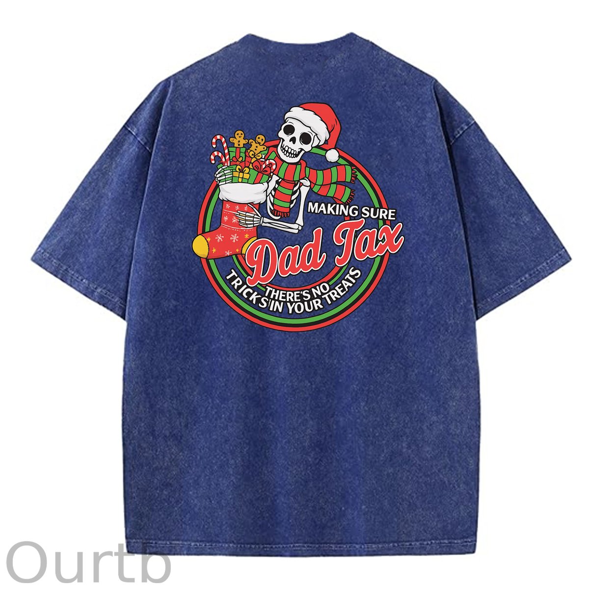 Christmas Dad Tax Pattern  Washed Distressed Crew Neck 100% Cototon T-Shirt