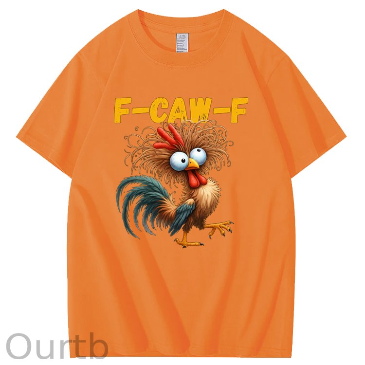 F-Caw-F Crazy Cross-Eyes Chicken Pattern100% Cotton T-Shirt