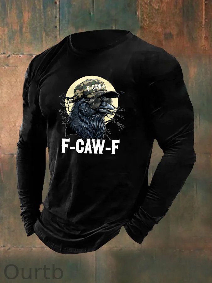Men's F-Caw-F Camouflage Crow Pattern Long Sleeve 100% Cotton T-Shirt