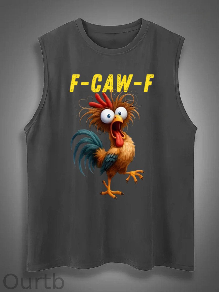 F-Caw-F Crazy Chicken Print Cotton Sleeveless Tank Tops