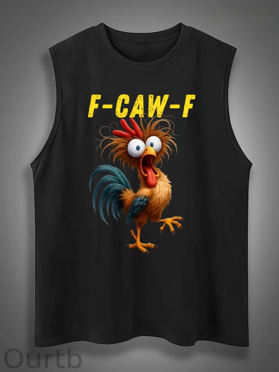 F-Caw-F Crazy Chicken Print Cotton Sleeveless Tank Tops