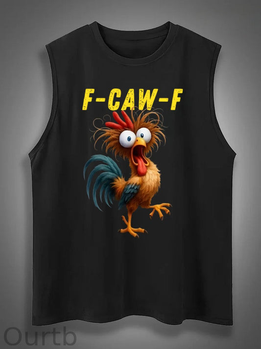 F-Caw-F Crazy Chicken Print Cotton Sleeveless Tank Tops