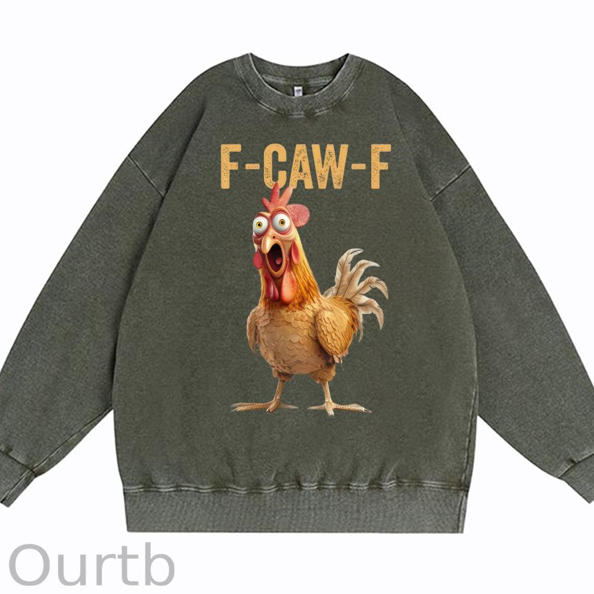 F-Caw-F Chicken Cotton Washed Long Sleeve Sweatshirt/Shirt