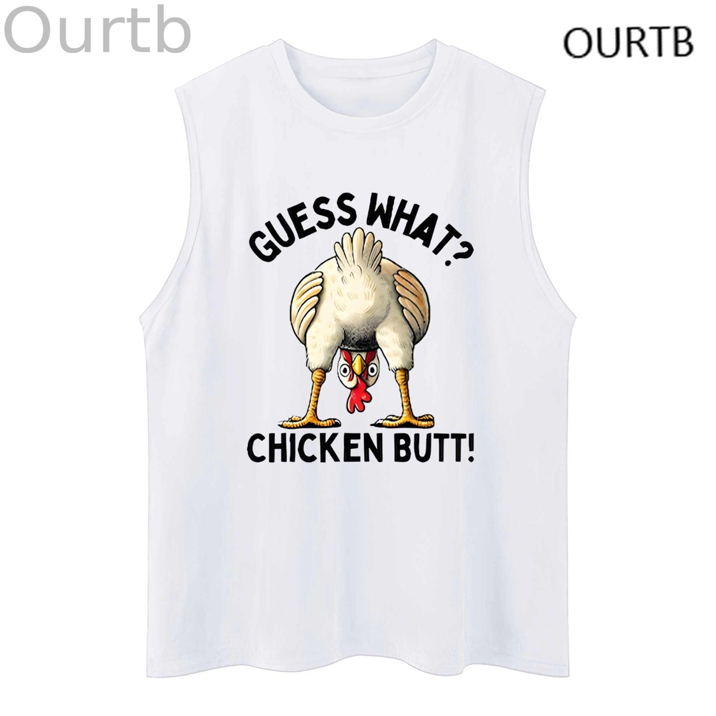 Guess What Chicken Butt Funny Adult Discomfort Art Print Cotton Sleeveless Tank Tops