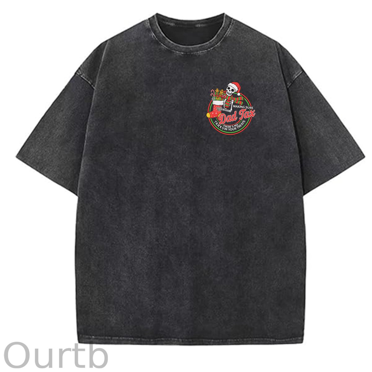 Christmas Dad Tax Pattern  Washed Distressed Crew Neck 100% Cototon T-Shirt