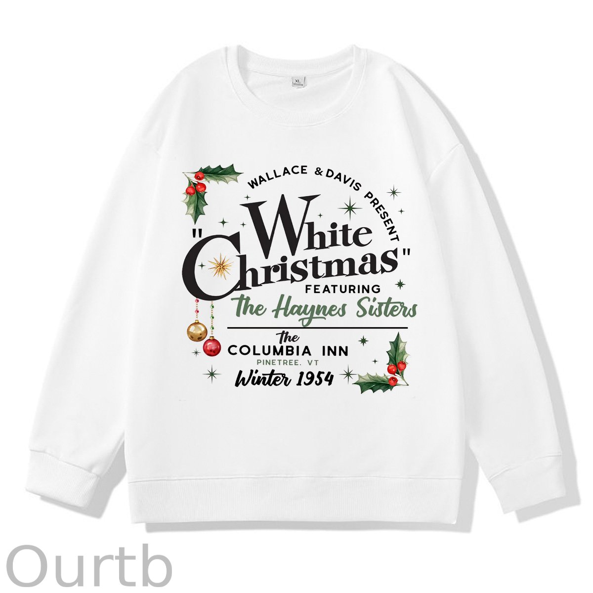 White Christmas Pattern 100% 300g CottonCrew Neck Sweatshirt