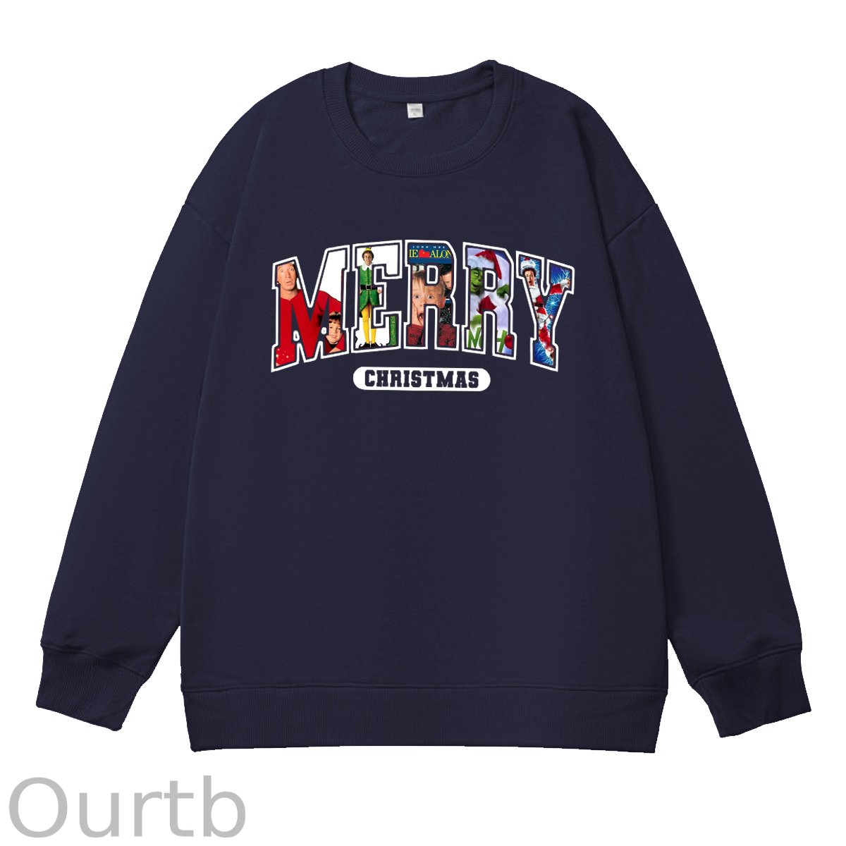 Merry Christmas Pattern 100% 300g CottonCrew Neck Sweatshirt