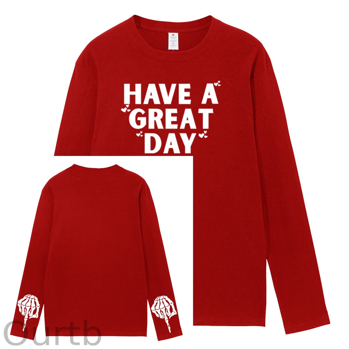 Have A Great Day Pattern Pattern Long Sleeve 100% Cotton  T-Shirt