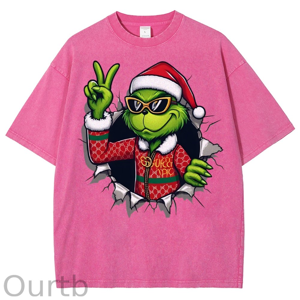 Unisex Christmas Monster Printed Washed Tee