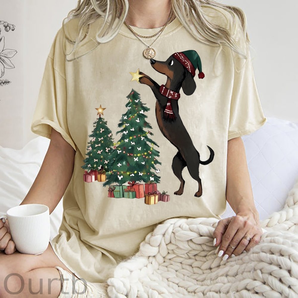 Unisex Christmas Tree Printed Washed Tee