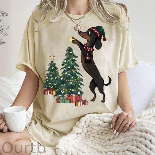 Unisex Christmas Tree Printed Washed Tee