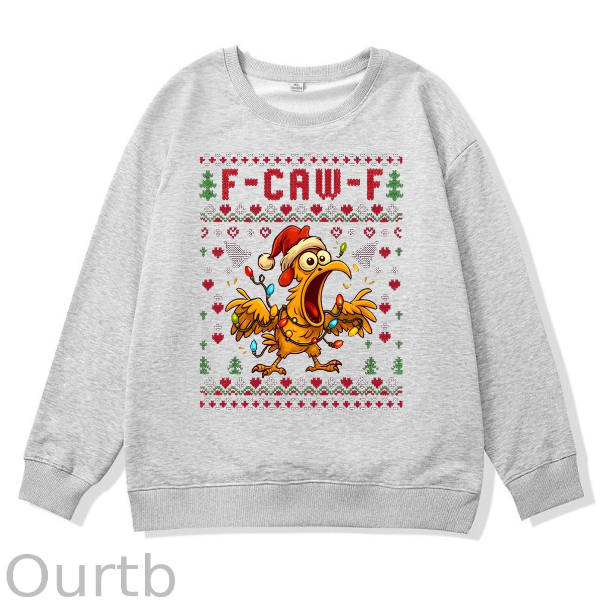 Christmas F-Caw-F Chicken  Pattern 100% 300g CottonCrew Neck Sweatshirt