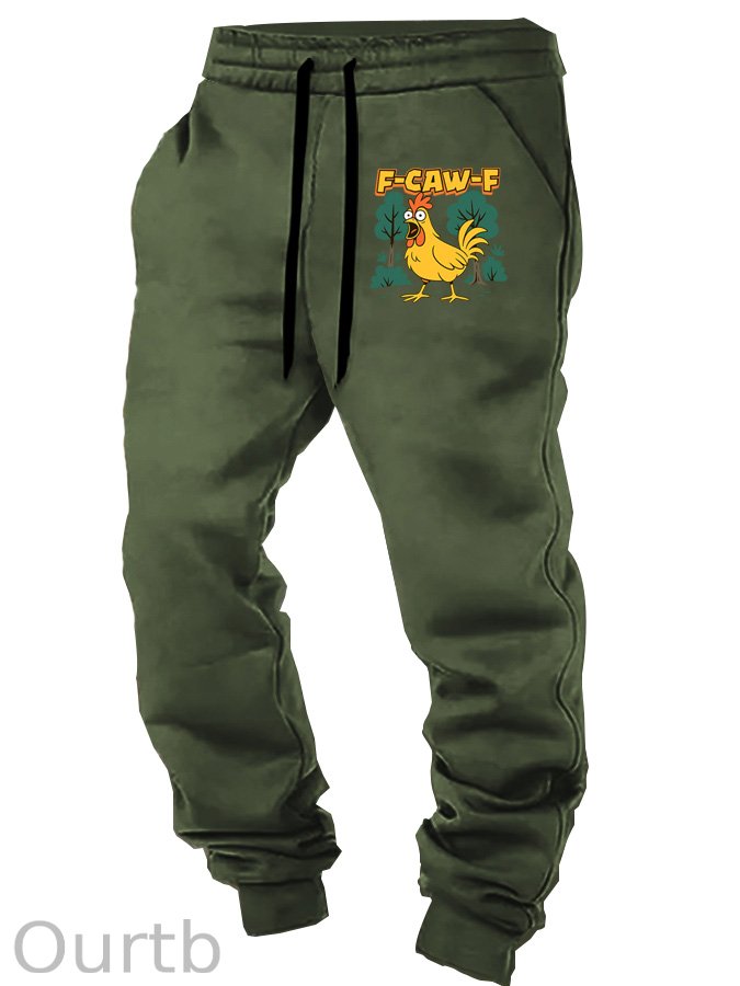 F-Caw-F Crazy  Shocked Chicken Pattern Print Casual  Casual Sweatpants