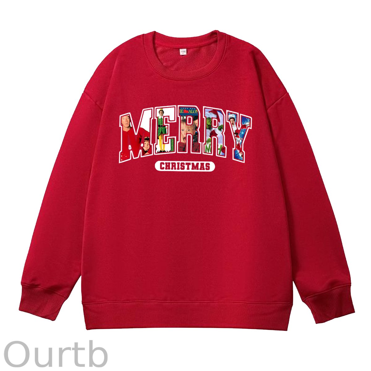 Merry Christmas Pattern 100% 300g CottonCrew Neck Sweatshirt
