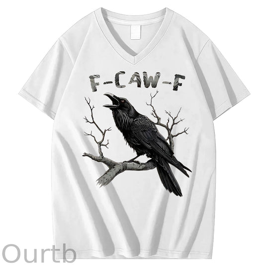 F-Caw-F Crow 100% Cotton V Neck T-Shirt