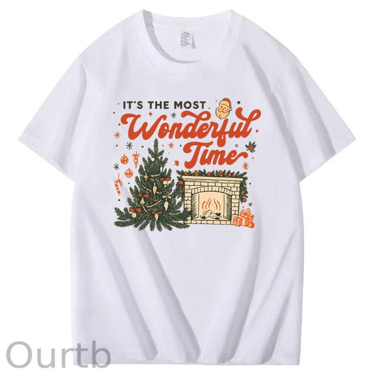 Christmas Wonderful Time Pattern100% Cotton T-Shirt