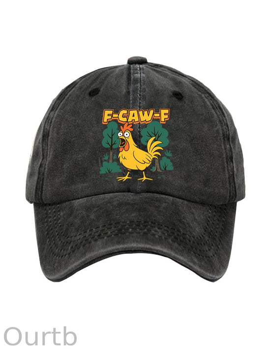 F-Caw-F Crazy Shocked Chicken Pattern Washed And Distressed Hats