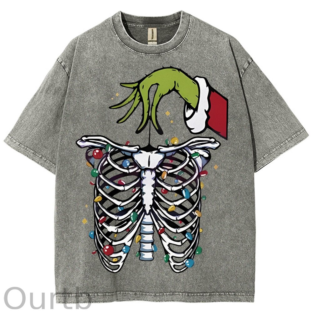 Unisex Christmas Skeleton Printed Washed Tee