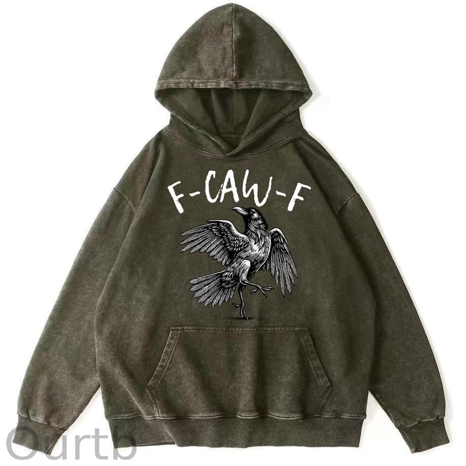 F-Caw-F Crow 100% 300g Cotton Washed Hooded Sweatshirt