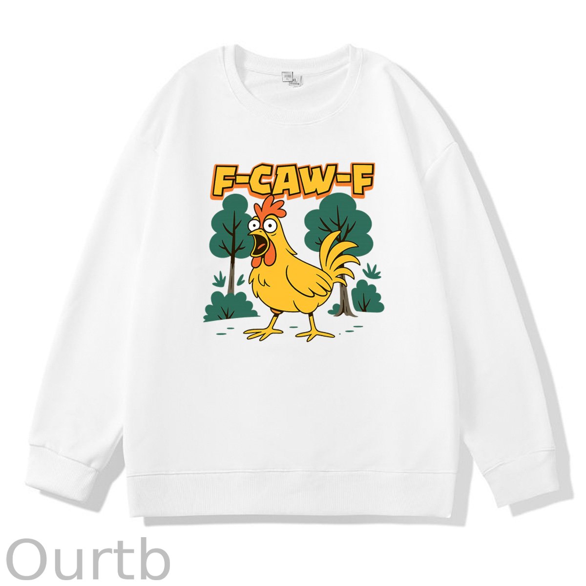 F-Caw-F Crazy Shocked Chicken  Pattern 100% 300g CottonCrew Neck Sweatshirt