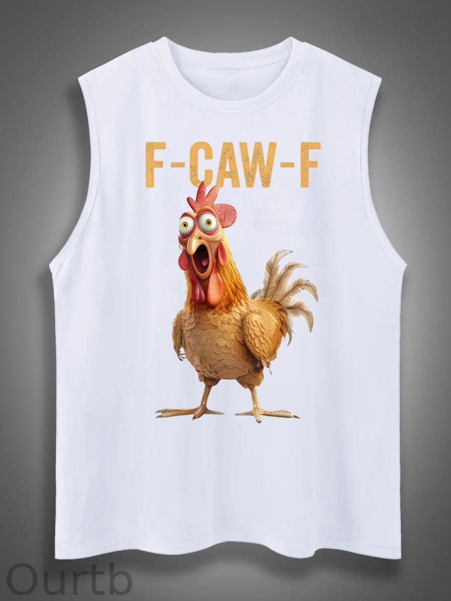 F-Caw-F Chicken Print Cotton Sleeveless Tank Tops