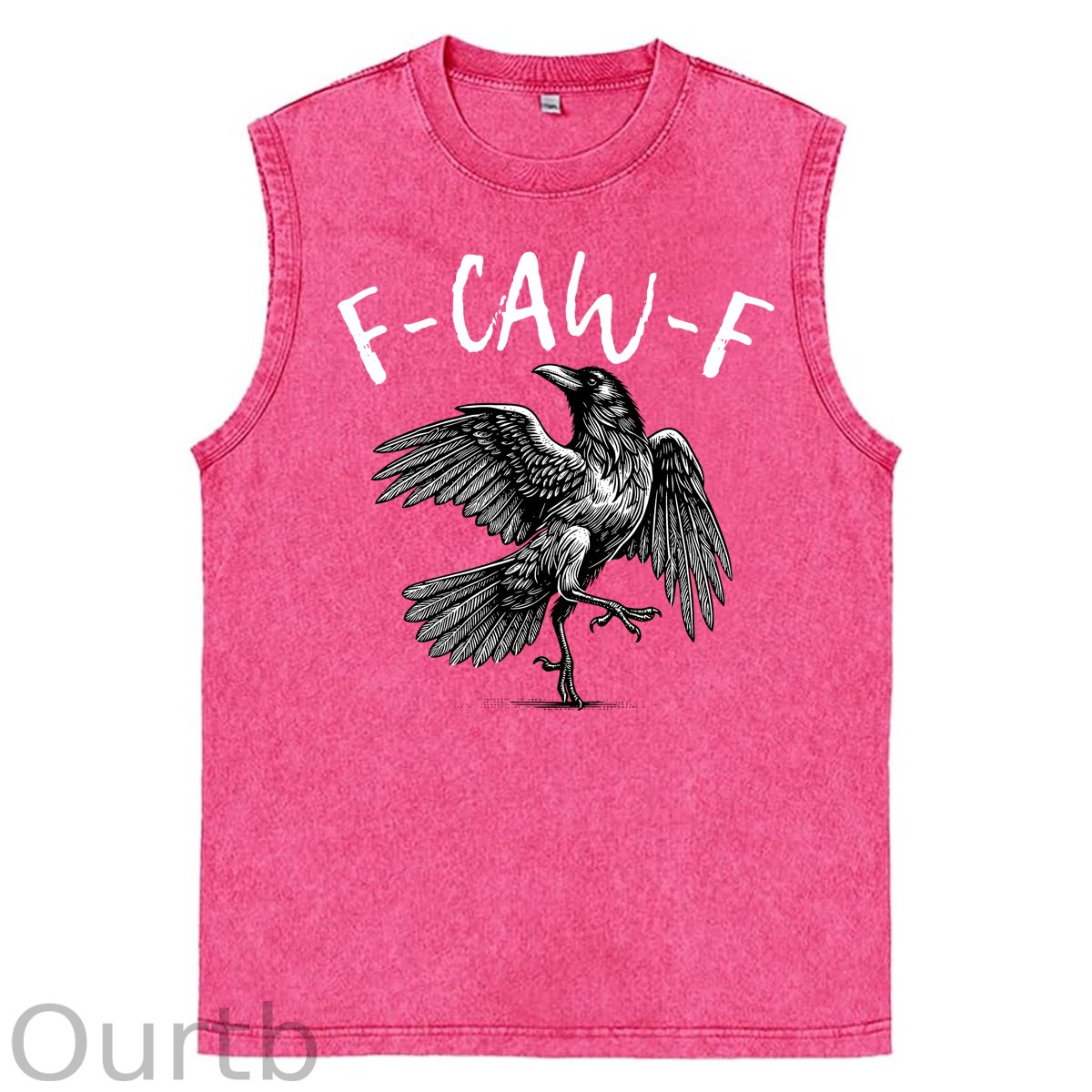 F-Caw-F Crow Print Washed Cotton Sleeveless Tank Tops