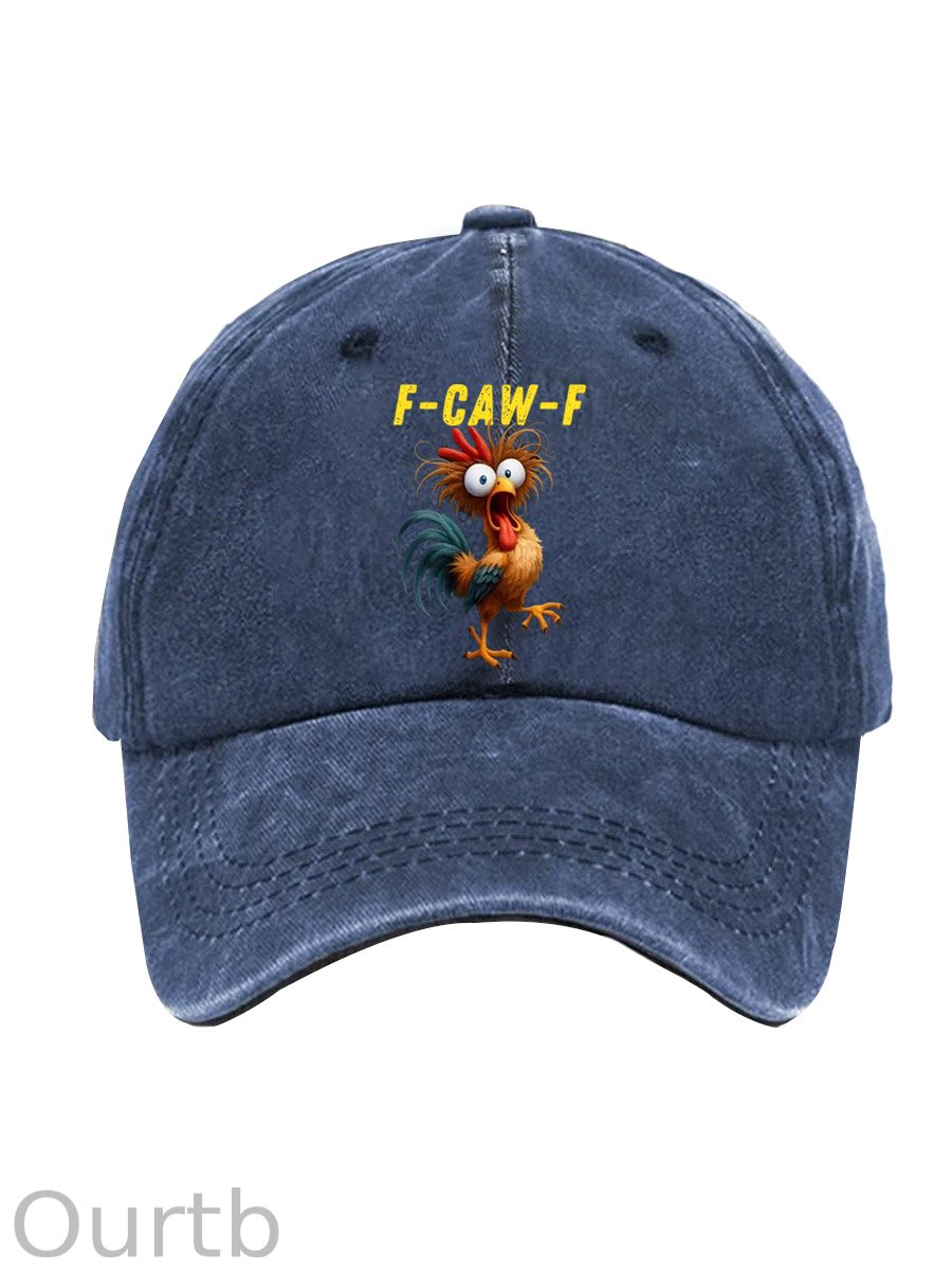 F-Caw-F Crazy Chicken Pattern Washed And Distressed Hats