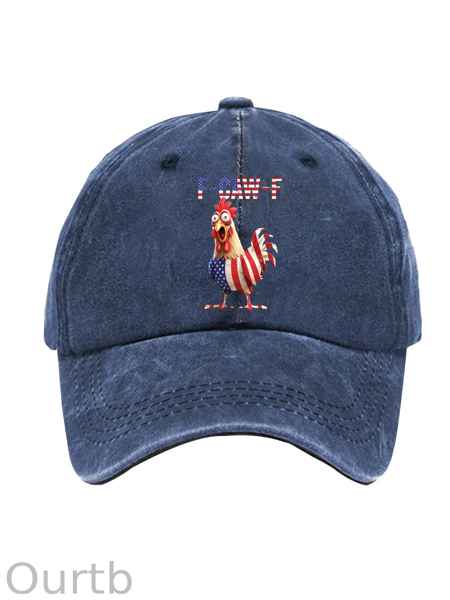 F-Caw-F Shocked American Chicken Pattern Washed And Distressed Hats