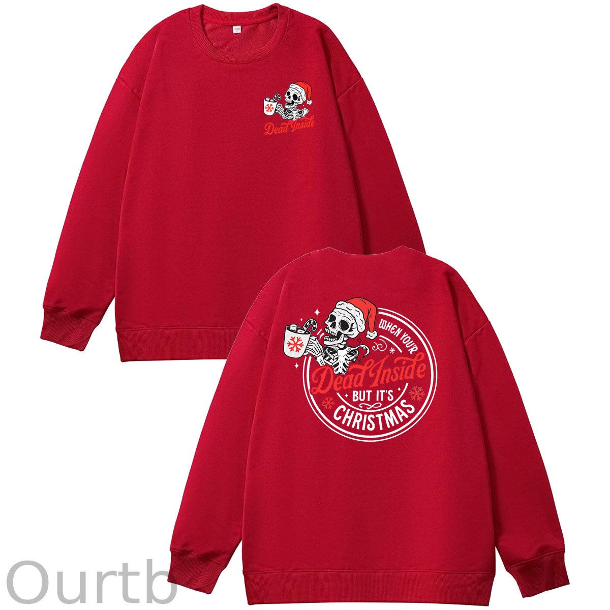 Christmas Dead inside Pattern  100% 300g CottonCrew Neck Sweatshirt