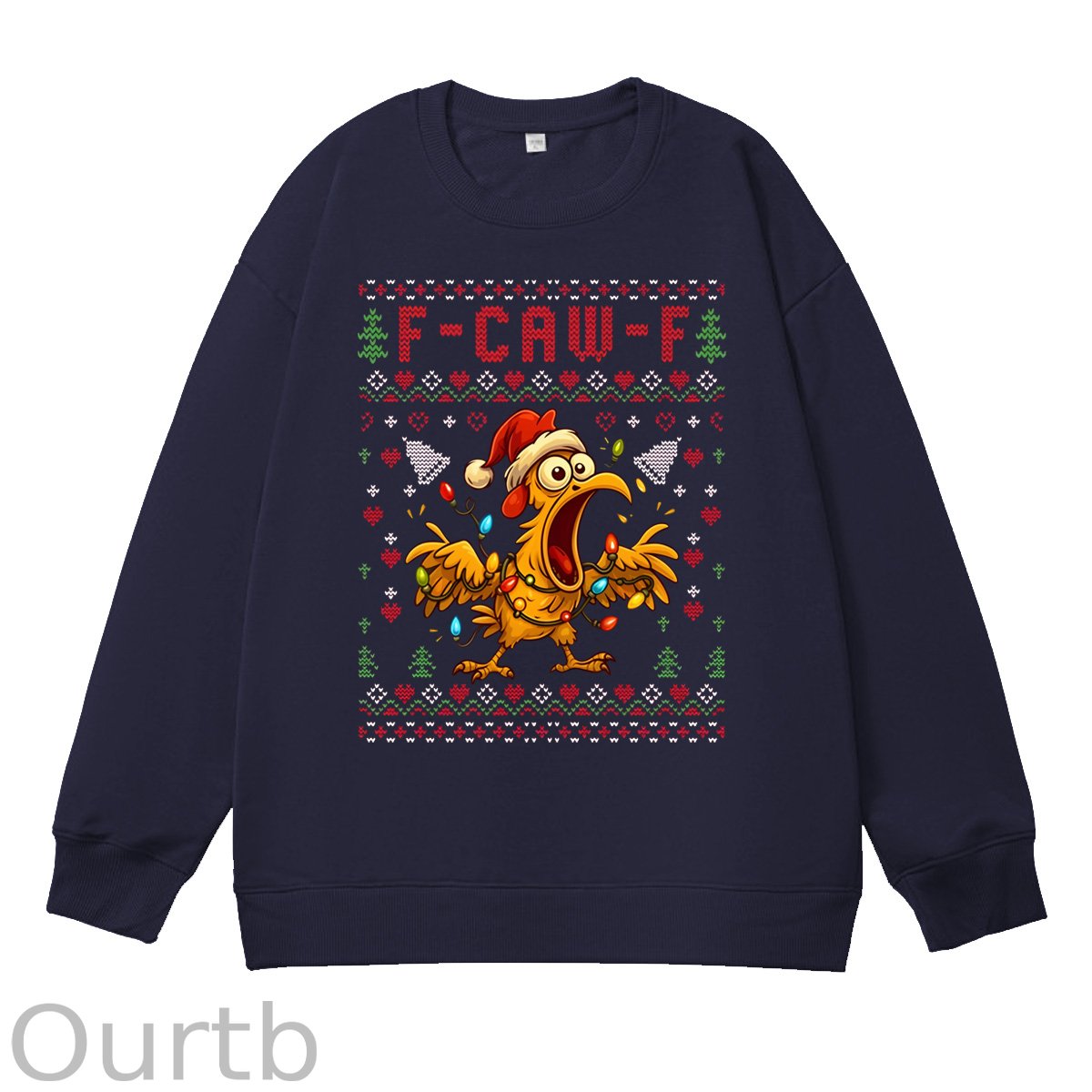 Christmas F-Caw-F Chicken  Pattern 100% 300g CottonCrew Neck Sweatshirt