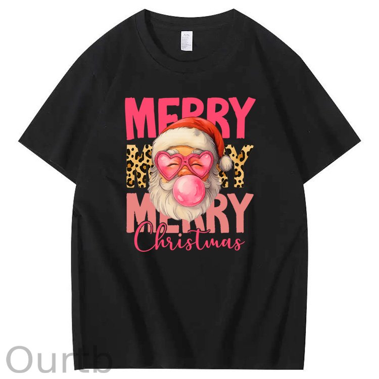 Mery Mery Mery Christmas  Santa Claus Pattern100% Cotton T-Shirt